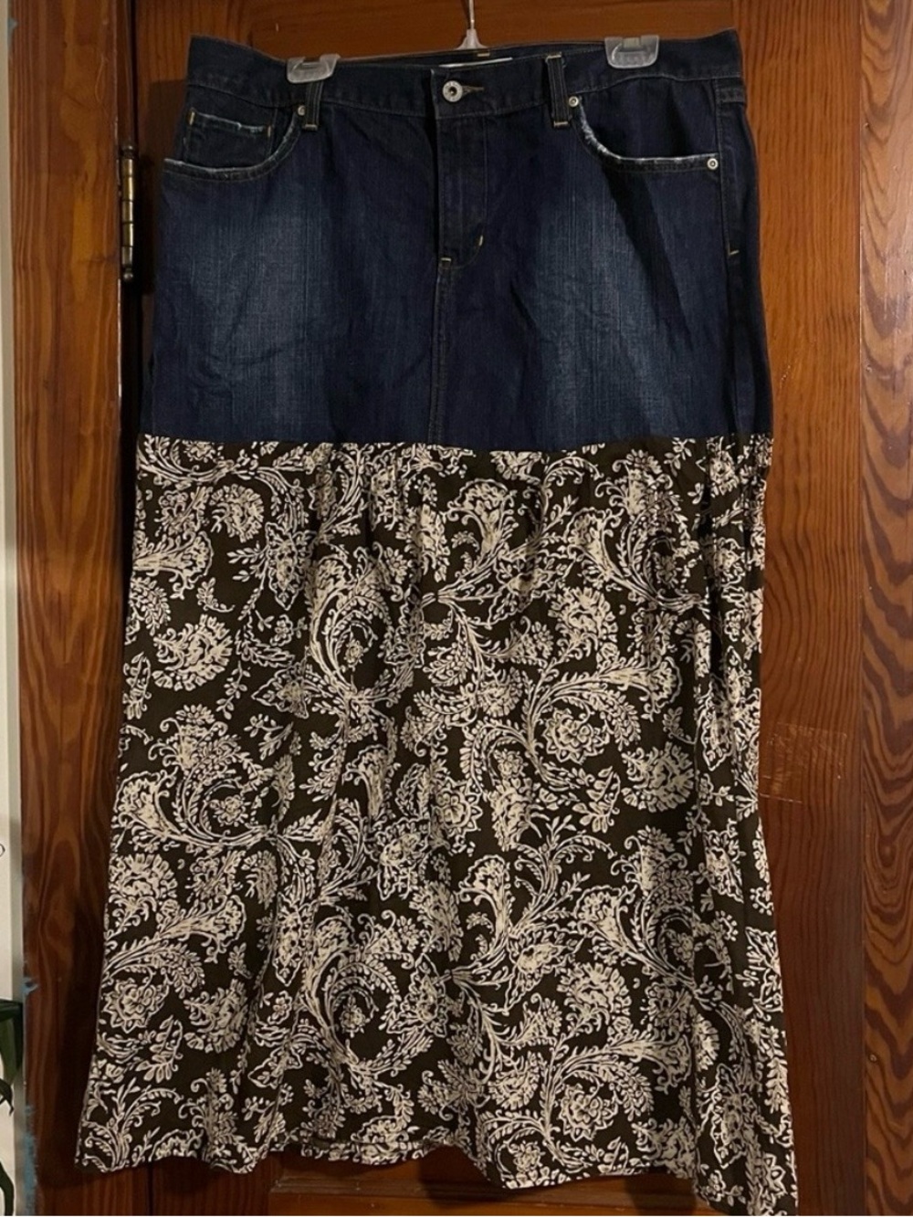 Y2K Denim & Paisley Patchwork Maxi Skirt | Boho Cottagecore Western Festival